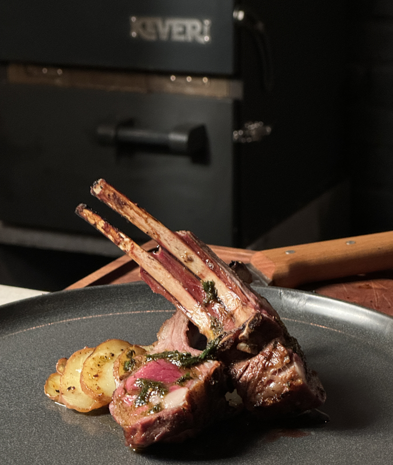 Grilled Rosemary Lamb Rack with Baked Potatoes