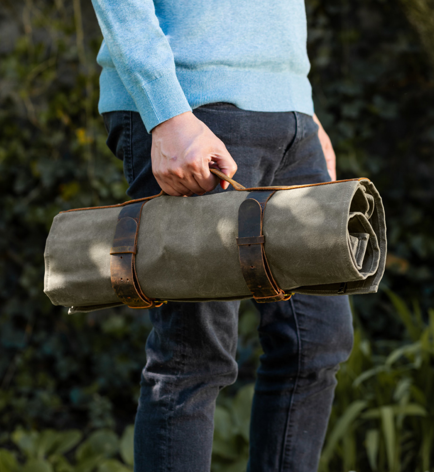 Waxed Cotton Knife Bag - Olive Green