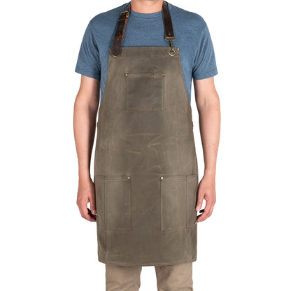 Waxed Cotton Apron - Olive Green